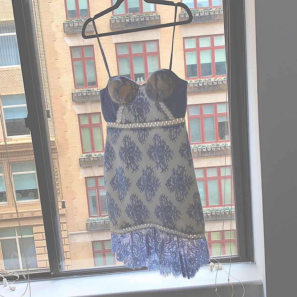 NBD blue lace and white dress